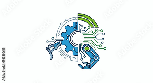 Stylized robotic arm and circuit board graphic
