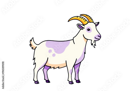 Cartoon goat with horns and beard isolated on transparent background