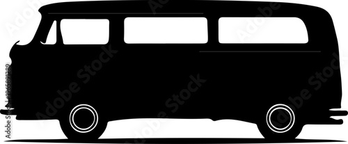 Silhouette of a classic retro van, an iconic vehicle of leisure and travel