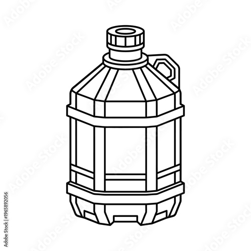 Outline vector icon of water dispenser gallon bottle, industrial container form, precise outline geometry, no text
