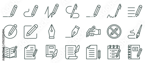 Writing icon collection set outline