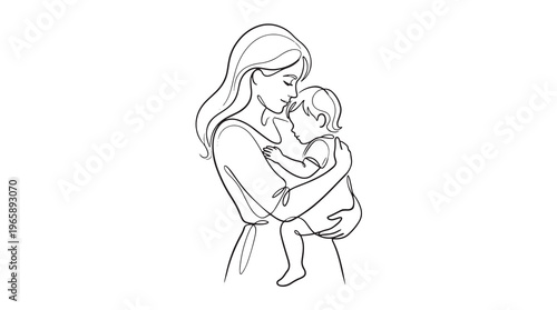 A mother's loving embrace An artistic line drawing capturing the tender bond between a parent and child, symbolizing nurturing and unconditional love