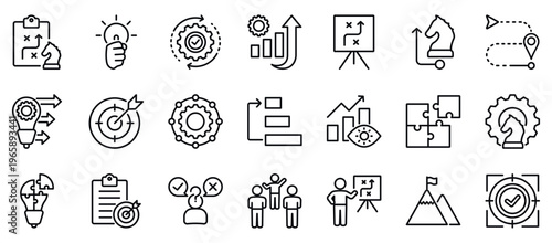 Strategy icon collection set outline