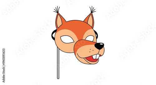 Fun children's squirrel animal mask on a stick featuring ears, large eyes, and a snout with a prominent front tooth.