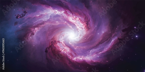 A digital art illustration of the heart of space featuring a glowing purple nebula and blue star vortex within an abstract background swirl of a cosmic night sky