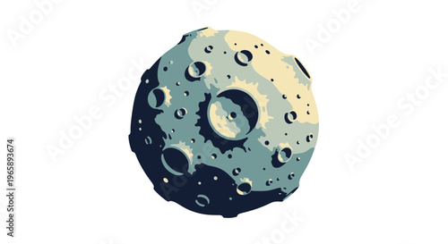 Realistic detailed illustration of the moon featuring numerous craters and geological surface features against a white background.