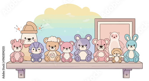 Collection of cute cartoon teddy bears.
