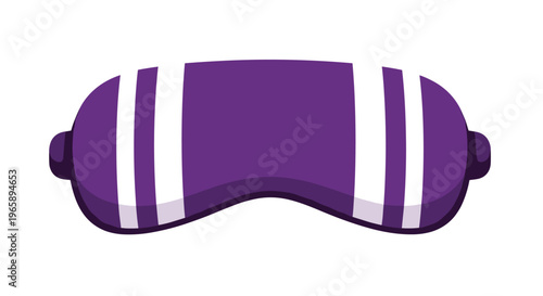 Purple fabric sleep mask decorated with vertical white stripes is an accessory designed to block light for better quality rest and deep sleep.