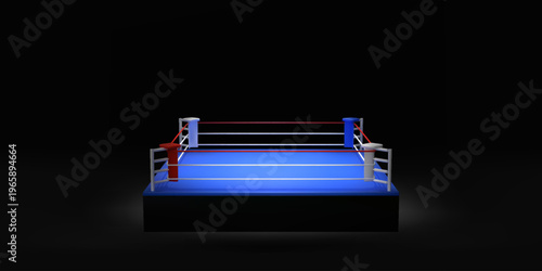 Boxing MMA ring with fencing 3D plastic style cartoon vector illustration, arena for fighting, wrestling competition