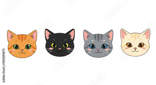 Four cartoon cats face heads.