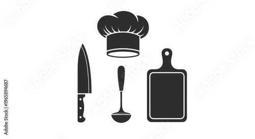 Kitchen Utensils and Chef Hat Icons.