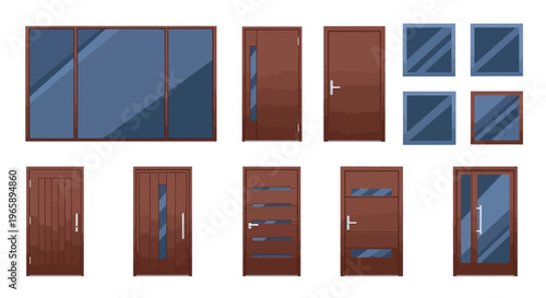 Brown wooden doors with glass panels.