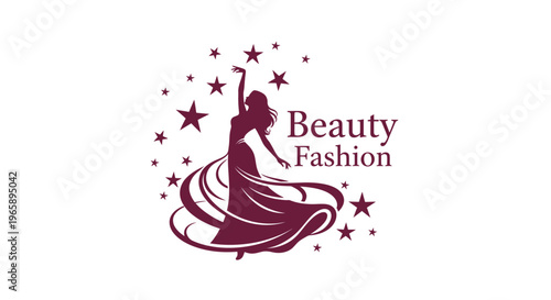 Woman in flowing dress silhouette logo.