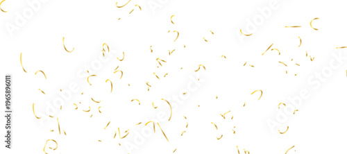scattered array of golden confetti pieces falling against a stark white background and celebratory atmosphere. Perfect for adding a touch of sparkle and joy.	
