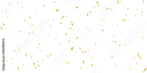scattered array of golden confetti pieces falling against a stark white background and celebratory atmosphere. Perfect for adding a touch of sparkle and joy.	