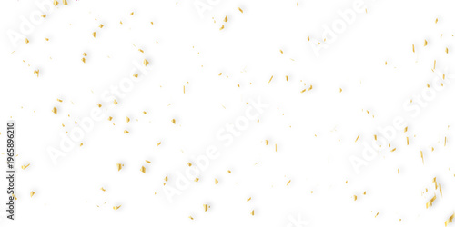 scattered array of golden confetti pieces falling against a stark white background and celebratory atmosphere. Perfect for adding a touch of sparkle and joy.	