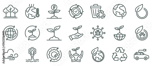 Environment icon collection set outline