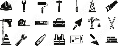 Construction and industrial tools icons set