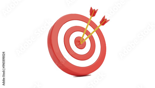 Red and white target with two arrows hitting the bullseye perfectly centered
