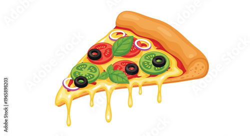 Delicious slice of pizza with melted cheese and various toppings