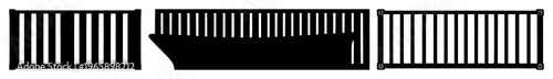 Maritime shipping container set with solid black icon and white background featuring shipping container, maritime, icon with black graphic and white backdrop