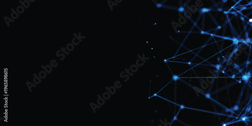 Futuristic digital technology background featuring a glowing blue network of stars and lines with bright energy patterns for a science vector design