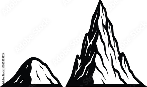 Dramatic mountain range sketch peaks and valleys in black and white