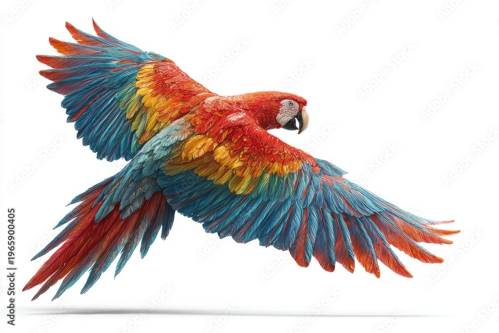 Obraz premium macaw bird hovering on white background