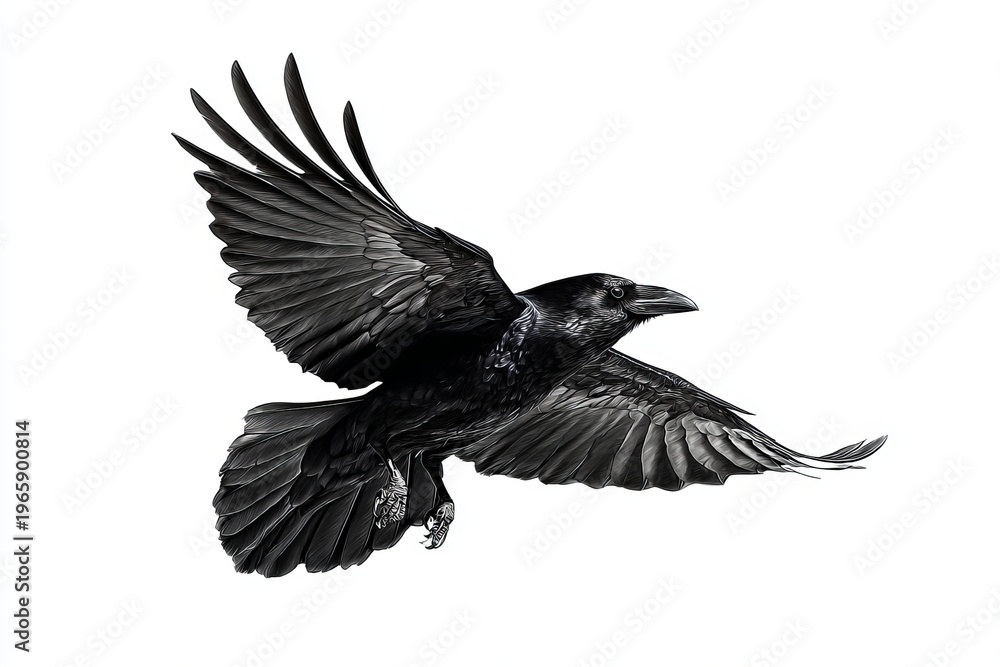 Naklejka premium raven hovering on white background 