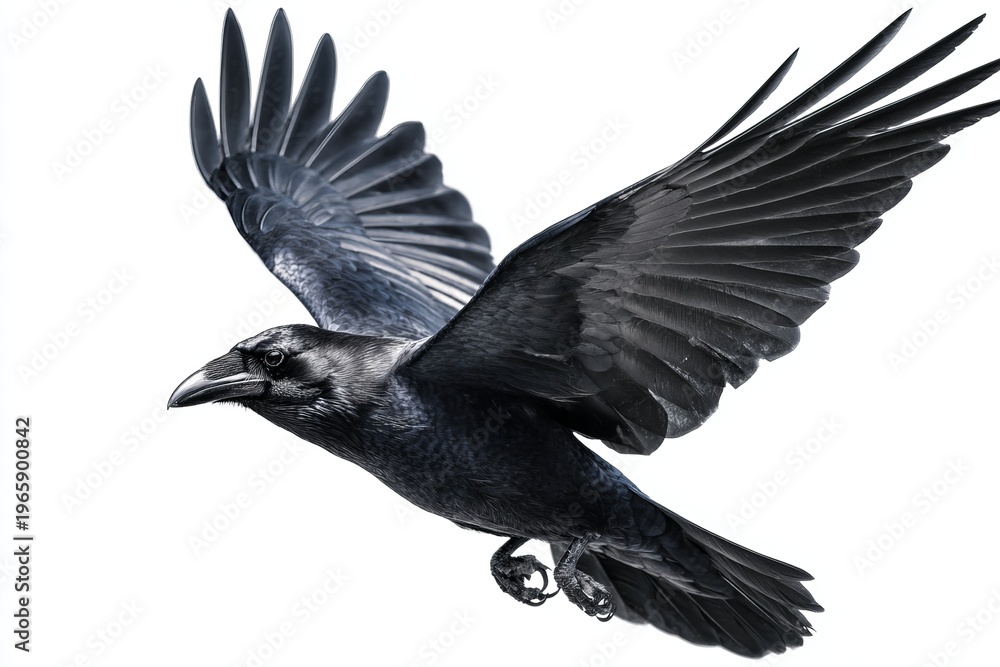 Naklejka premium raven hovering on white background 