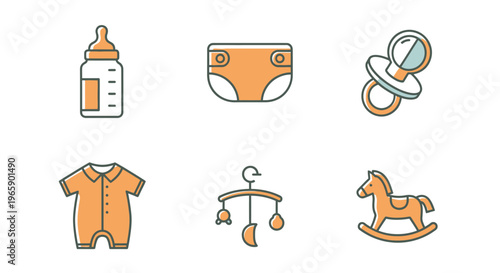 Set of baby icons bottle diaper pacifier clothes mobile rocking horse