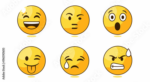 Set of cartoon emoji faces showing various expressions and emotions