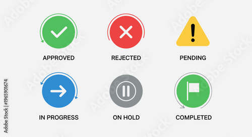 Set of colorful circular icons representing various workflow statuses