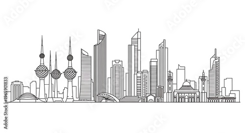 Kuwait City Skyline Illustration with Iconic Landmarks