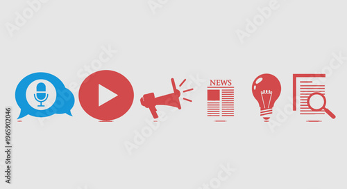 Set of communication icons for media and news broadcast