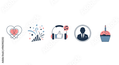 Set of icons representing concepts for events and celebrations