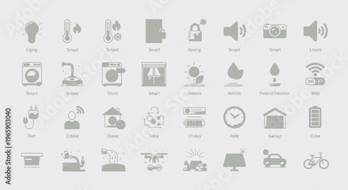 Smart home icon set minimalist gray icons for modern technology