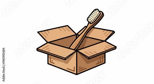 A single bamboo toothbrush stands upright inside an open cardboard box