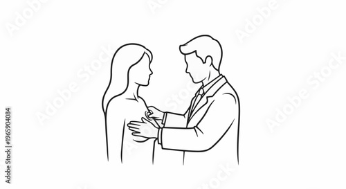 Doctor examining a patient's chest with a stethoscope in a line drawing