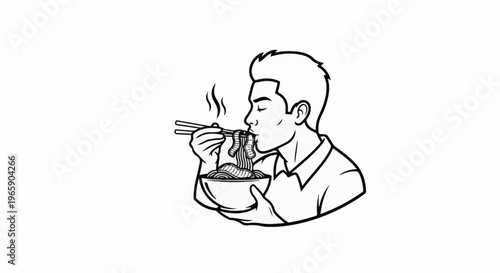Man enjoying a steaming bowl of noodles with chopsticks