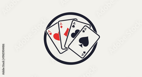 Four aces of playing cards fanned out within a dark circle