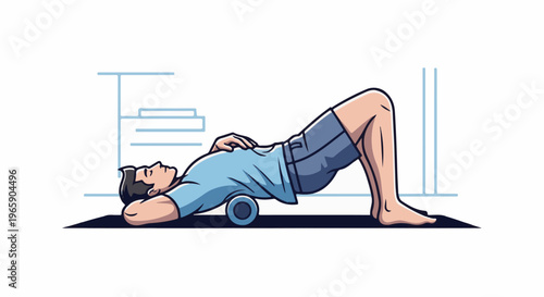 Person using a foam roller for back massage on a mat indoors