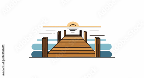 A wooden pier leads to a serene sunset over a calm body of water