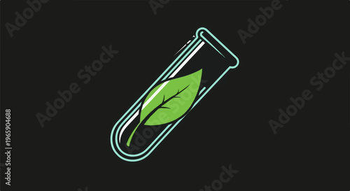 Simple illustration of a green leaf in a tilted test tube