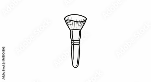 Hand-drawn outline of a makeup brush with a flared head and cylindrical handle
