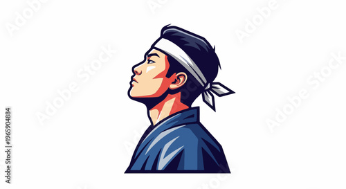 Stylized portrait of a young man looking upwards, wearing a headband