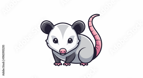 Cute cartoon possum with pink tail and paws on a white background
