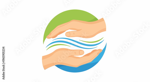 Caring hands cradle flowing water, symbolizing nature and support