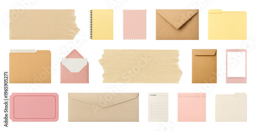 PNG Colorful stationery set collection, element set on transparent background