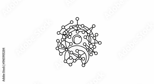 Abstract network structure with nodes and connections around a central circular element